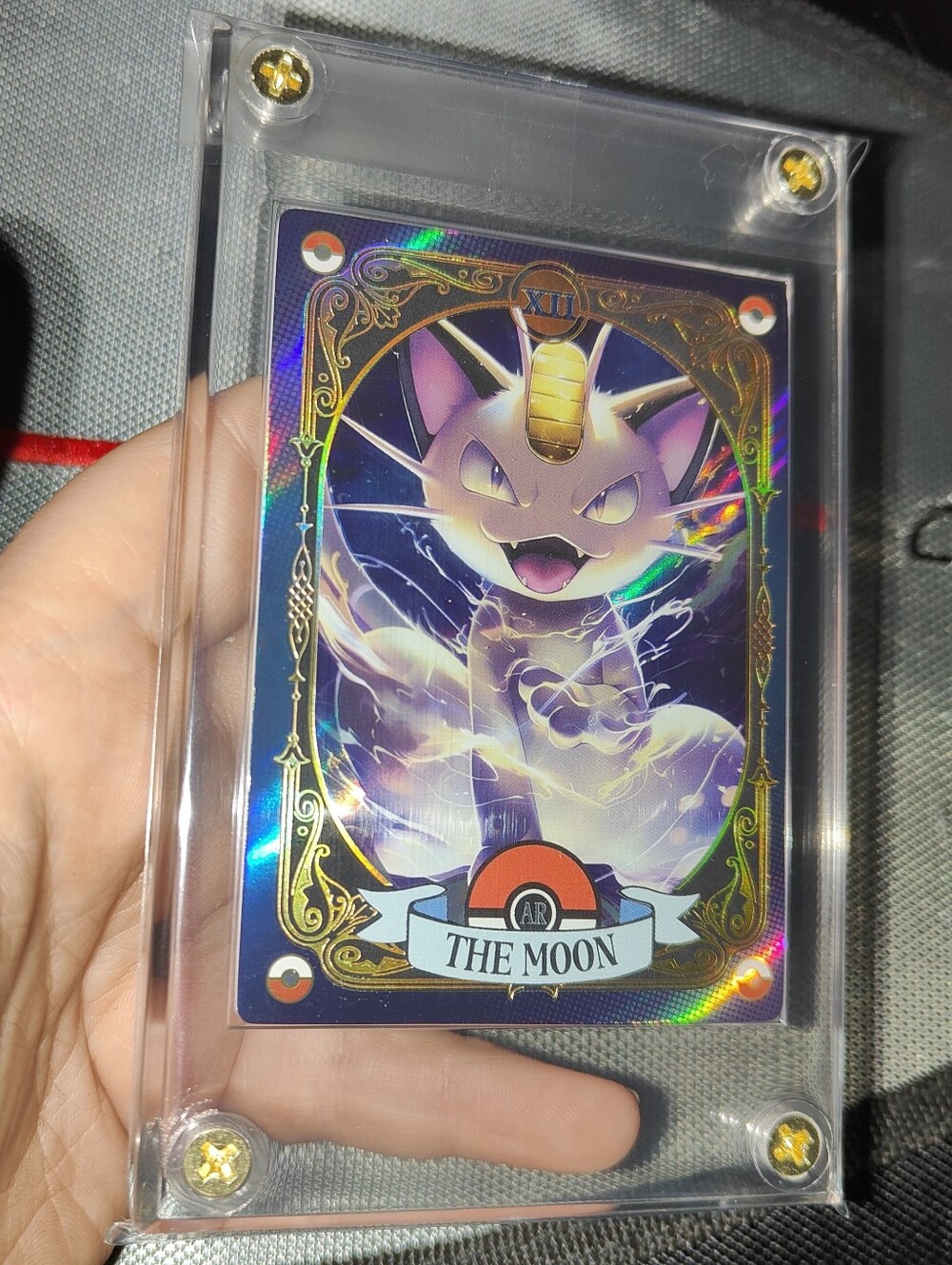 Meowth Tarot Rare holo encased Unofficial Pokemon card Mengka Chinese